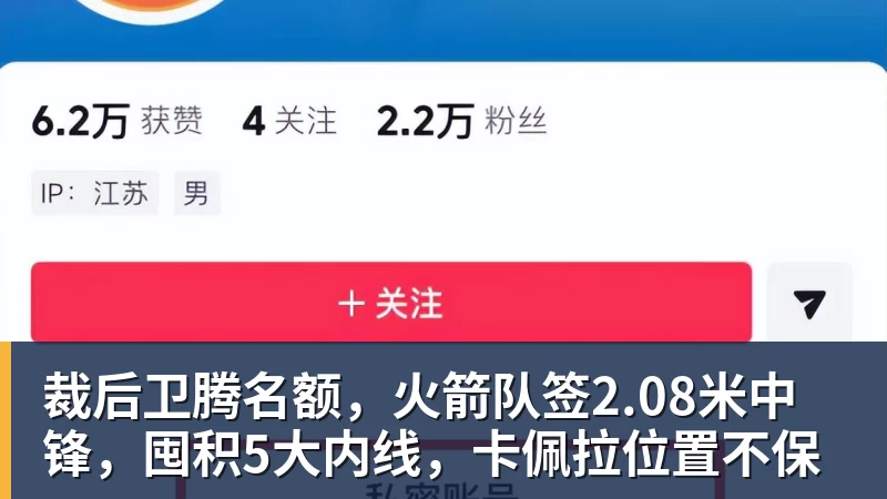 裁后卫腾名额，火箭队签2.08米中锋，囤积5大内线，卡佩拉位置不保